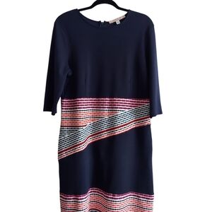 Hutch Blue Asymmetrical Sheath Dress 3/4 Sleeve Crew Neck